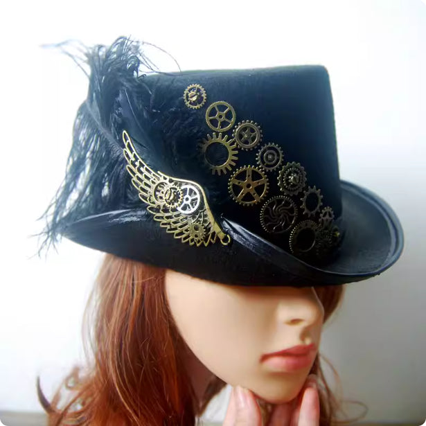 Chapeau de balle Steampunk rétro avec plumes ailées