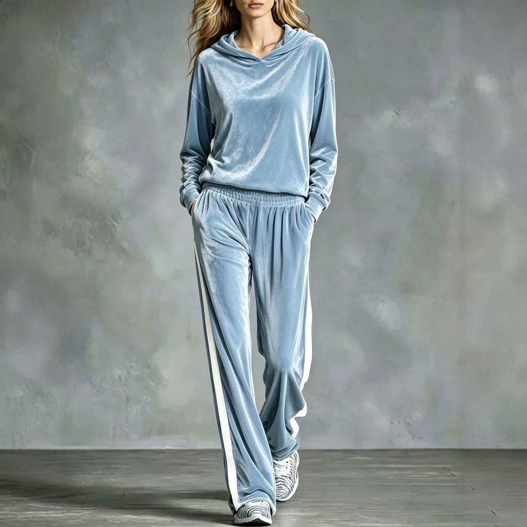 Ensemble de vêtements de salon pour femmes Velvet Hoodie Side Stripe Large Jambe
