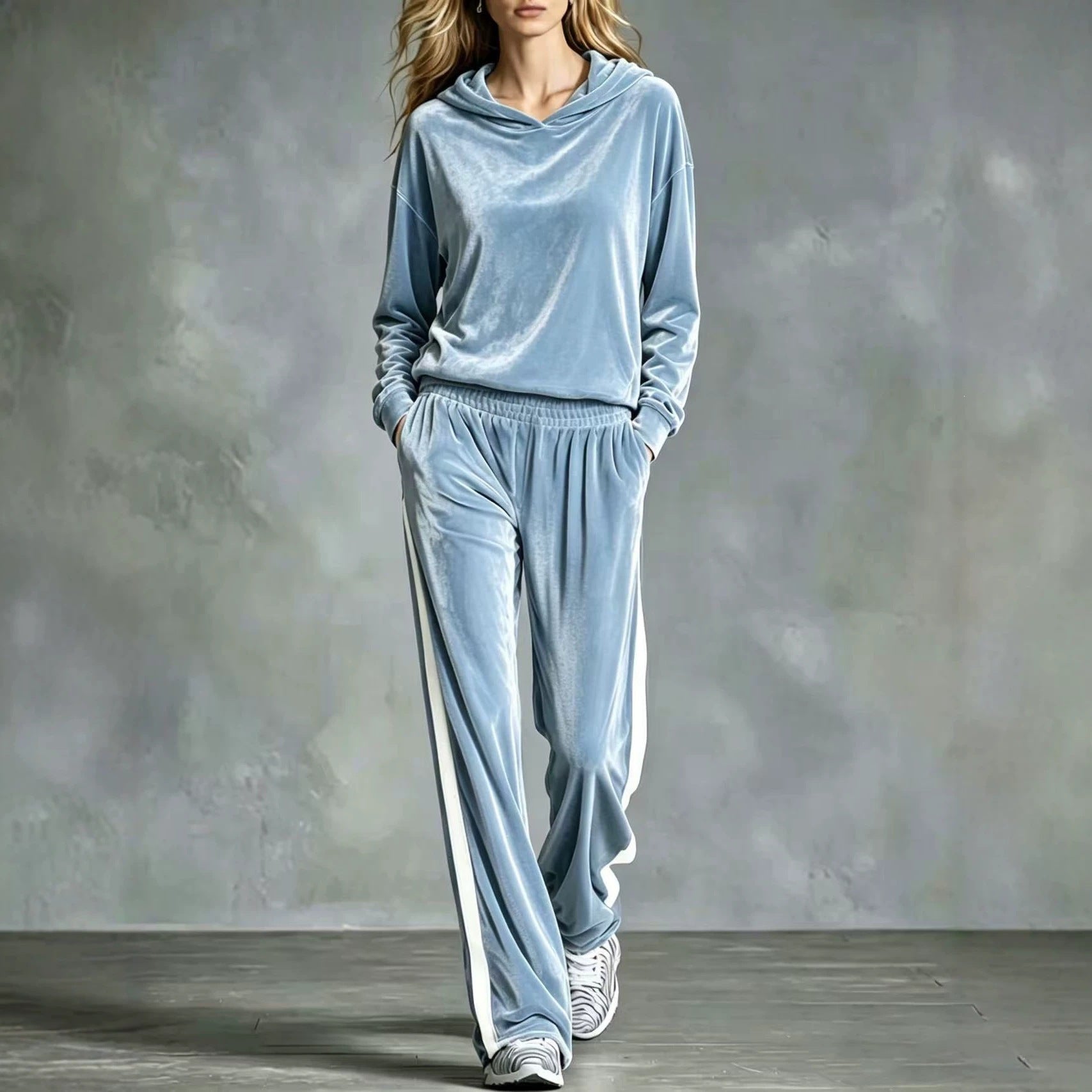 Ensemble de vêtements de salon pour femmes Velvet Hoodie Side Stripe Large Jambe