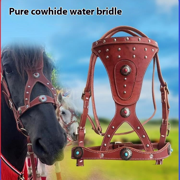 Cheval Halter Pure Cowhide Équipement Dragon Couverture métal Buckle Élégant