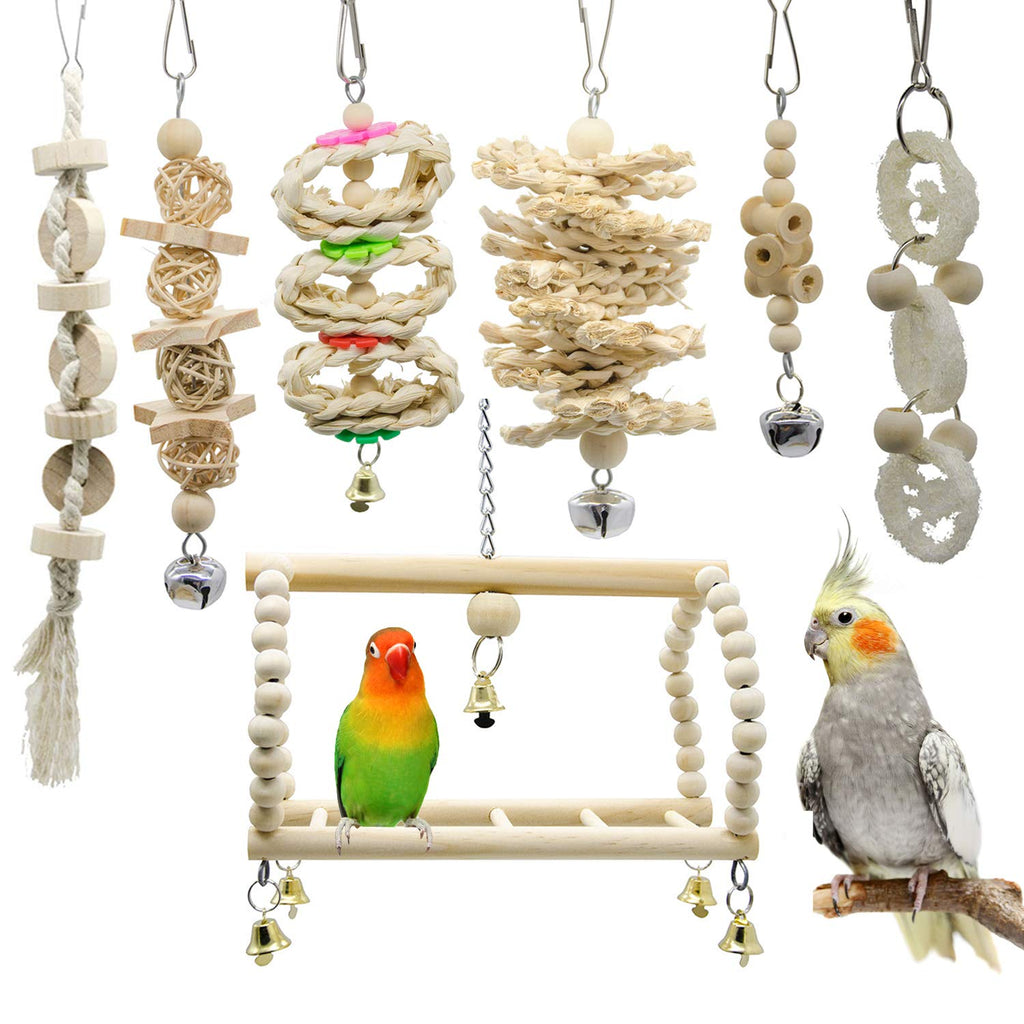 7 Packs Oiseau Swing perroquet Jouets d'échouement-Hanging Bell Bird Cage Jouets de jeu