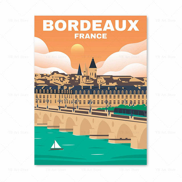 Vieille affiche de voyage toile peinture photo d'art