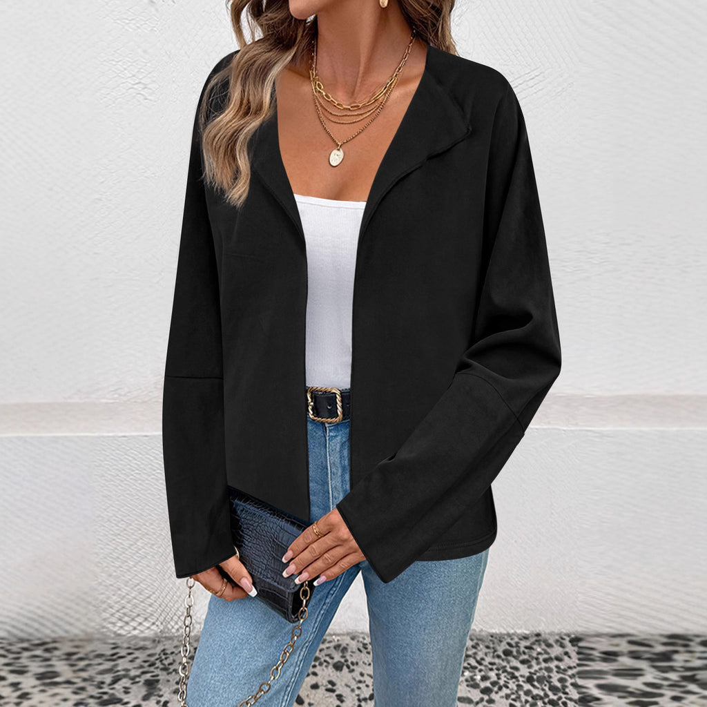 Femmes Ouvert Avant Blazer Veste Lapel Collar 3 4 Manches Casual Loose Solid Couleur Carte courte