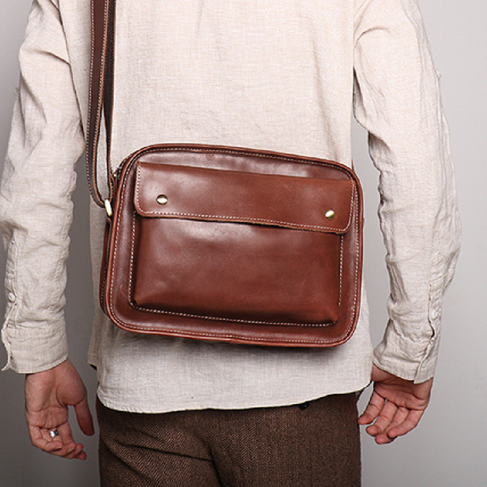 Sac en cuir véritable homme Cowhide Casual Epaule simple