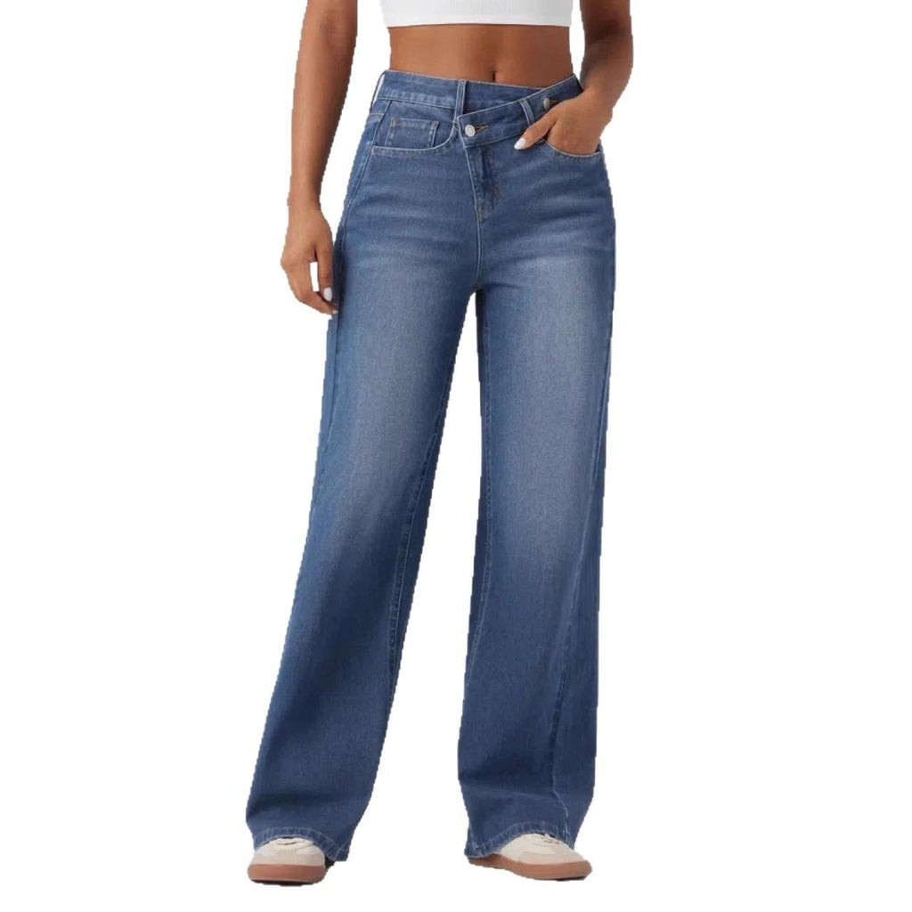 Jeans asymétriques à bouton-volant