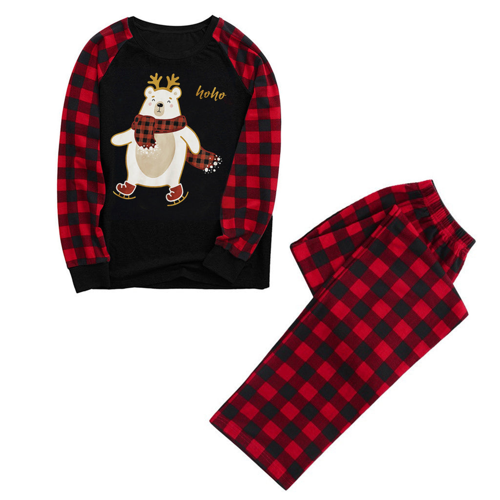 Ebay Christmas Plaid Cartoon Bear Imprimé Parent-enfant Port de longues manches Pajamas Homewear S