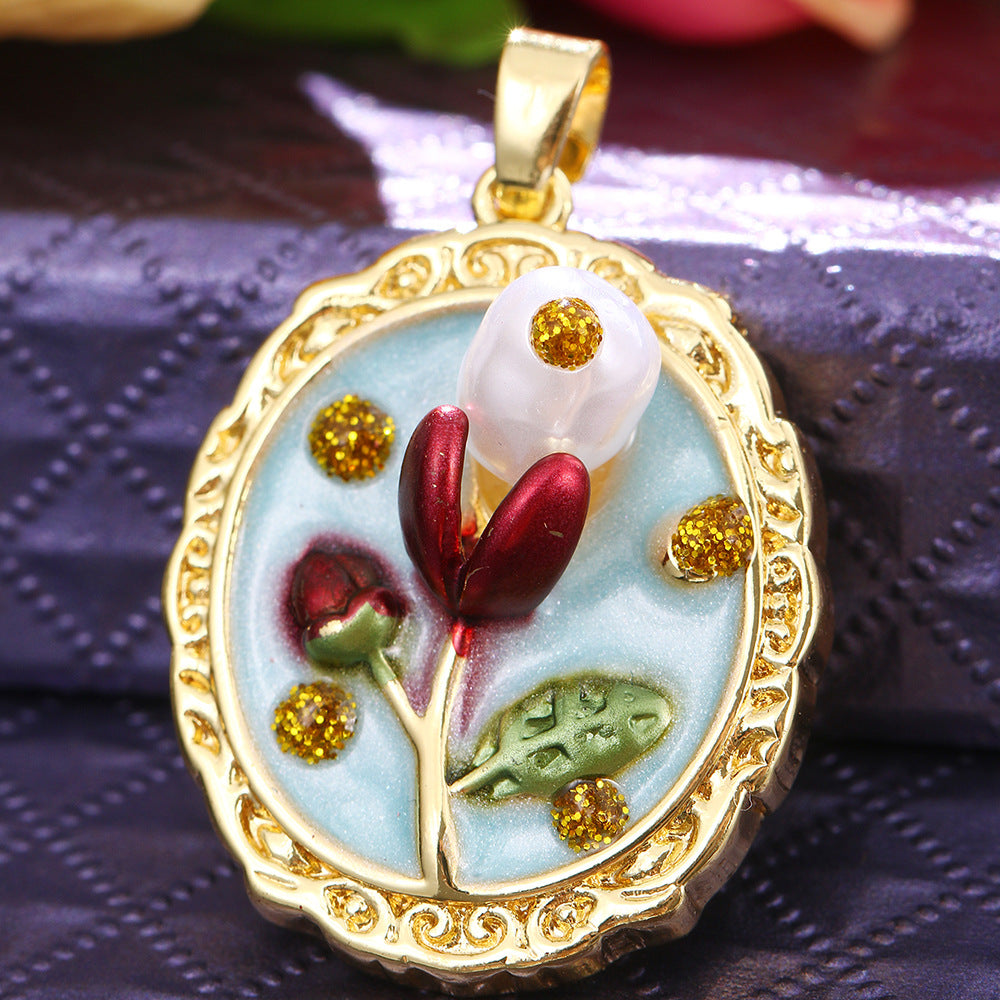 Pendentif de bricolage pour collier à clips universels avec peinture florale