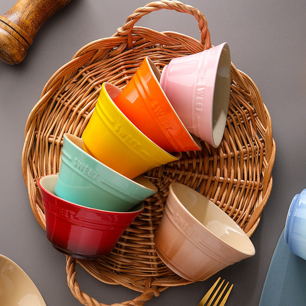 Colorful Gradient Céramique 45 pouces Bamboo Hat Rice Bowl Creative Home