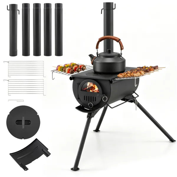 Foldable Tent Stove with 5-Section Chimney