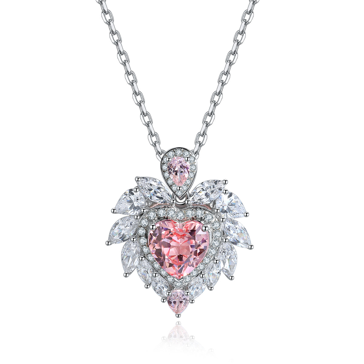 S925 Argent 4.3g Collier en pierre gemme créé en laboratoire cardiaque
