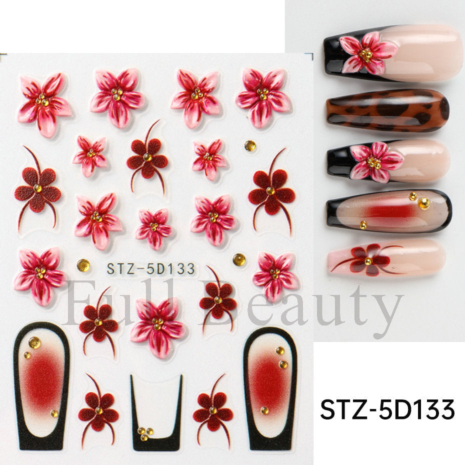 Stickers ongles adhésifs 3D embossé style ins