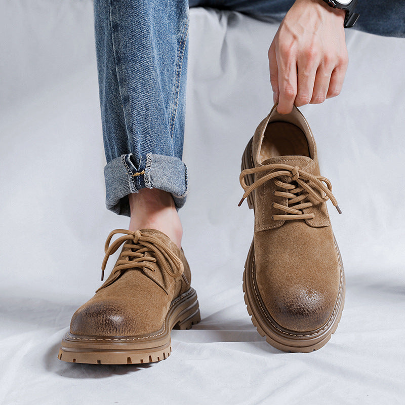 Youngful Round-toe Hommes style britannique Pigskin occasionnel Mid-heel Large-toe Work Shoes