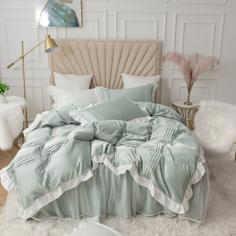 Dentelle Lit Jupe Quilt Couverture fille Coeur Ménage Literie Princesse coréenne Style Quatre pièces Q