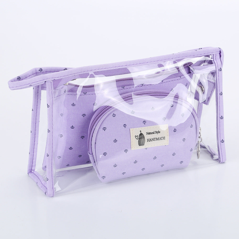 Set transparent de sac de voyage cosmétique trois-pièces