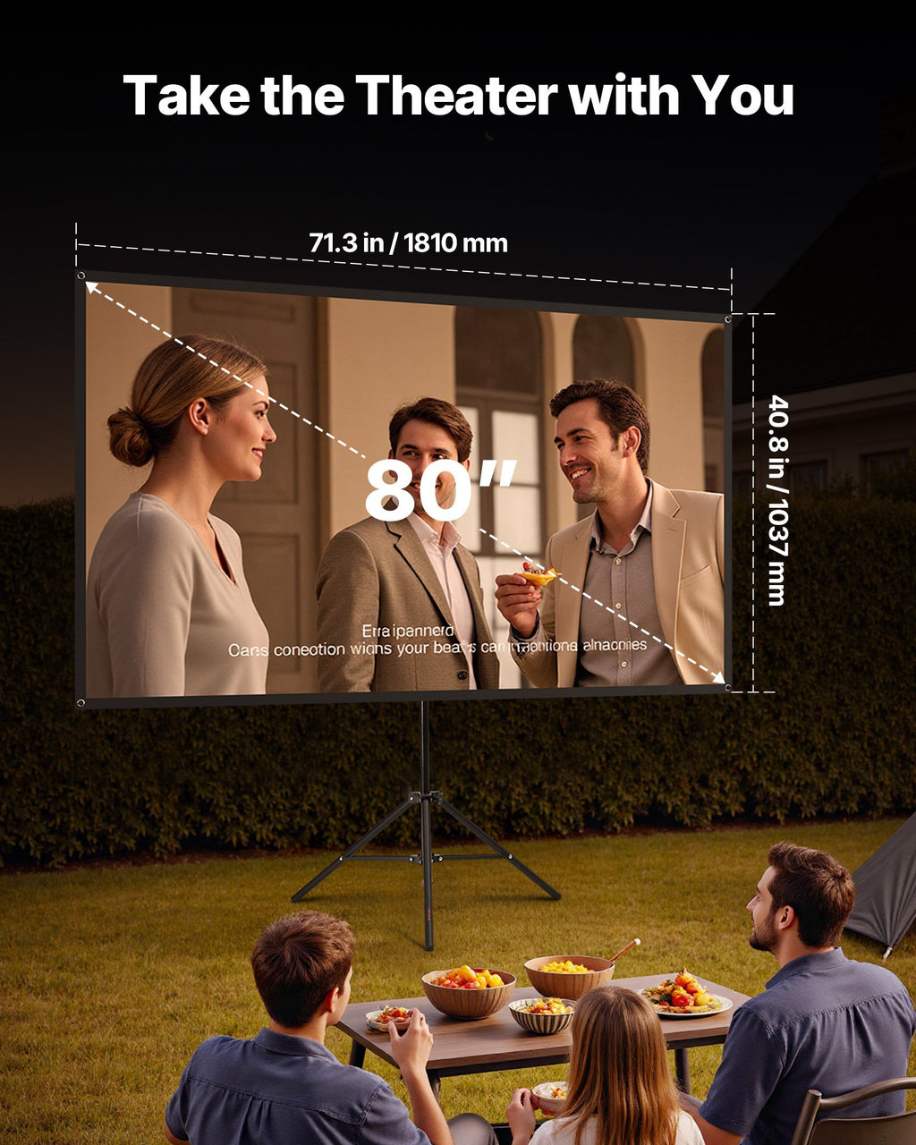 Écran de projecteur trépied avec support 80 pouces 160° large angle 4K HD 16:9 écran