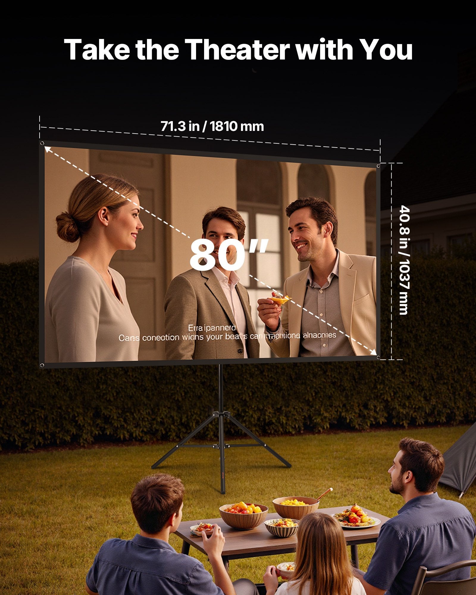 Écran de projecteur trépied avec support 80 pouces 160° large angle 4K HD 16:9 écran