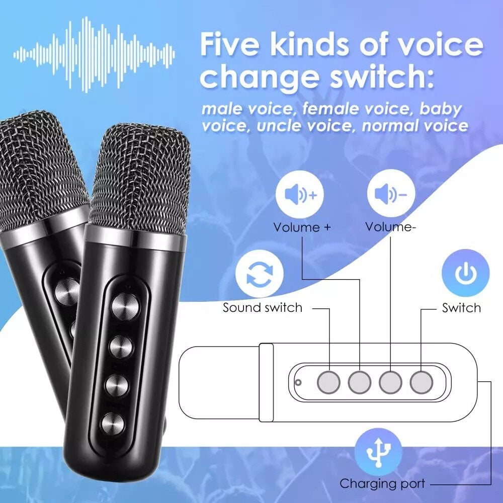 Haut-parleur de karaoké Bluetooth portable avec 2 microphones sans fil