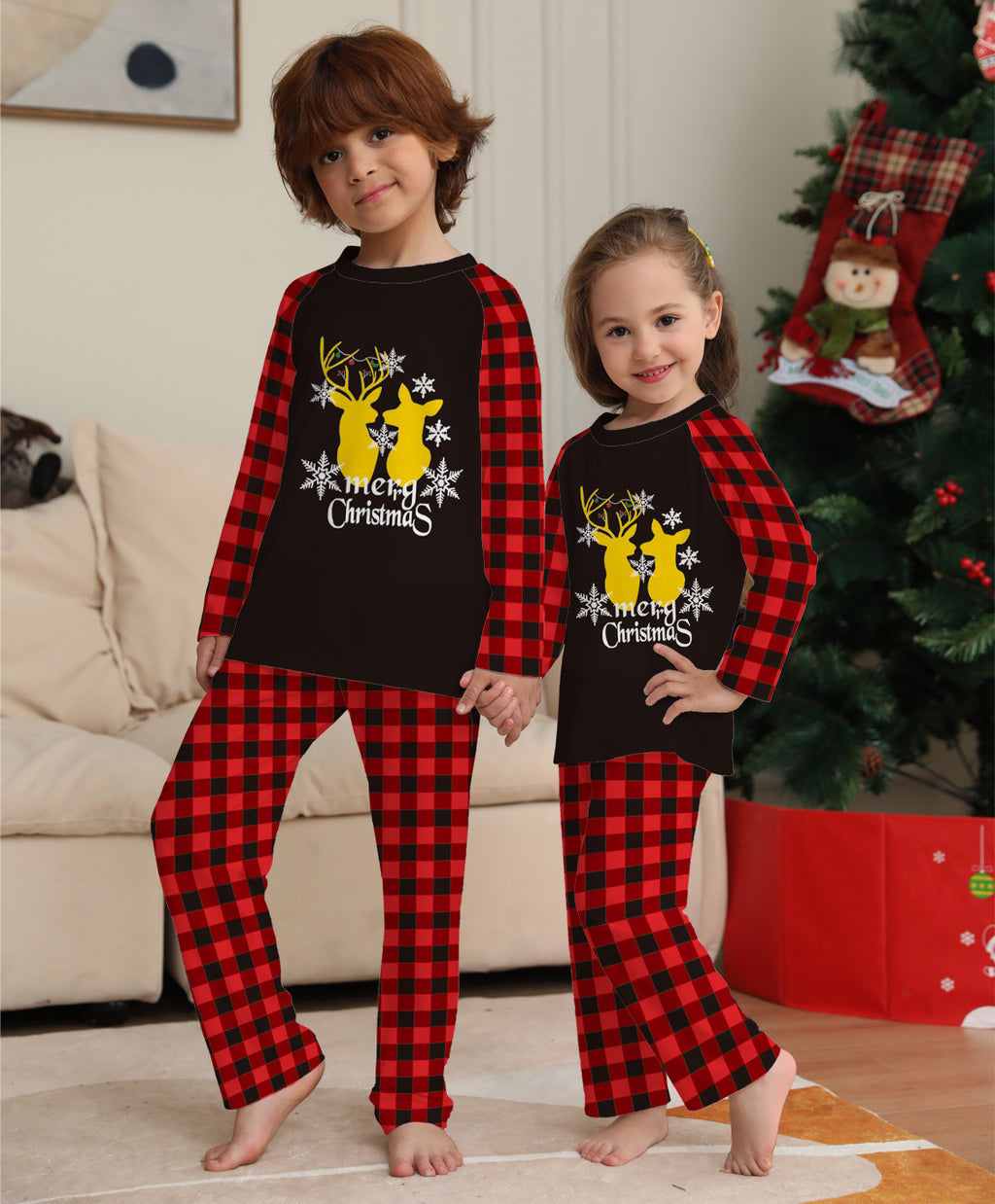 Golden Deer Imprimer Christmas Parent Child Pajama Set