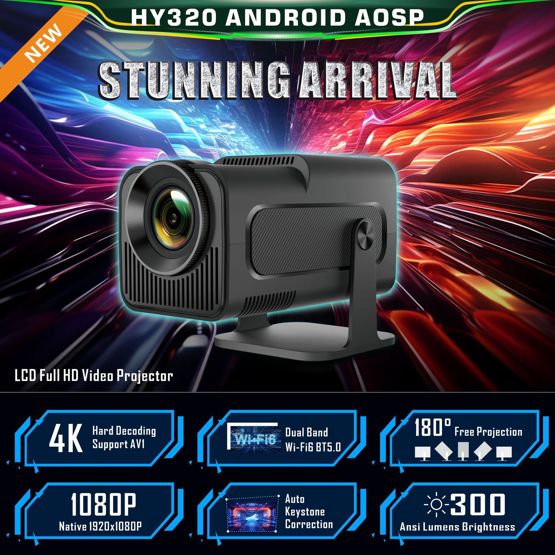HY320 Android Petit projecteur intelligent HD 1080p