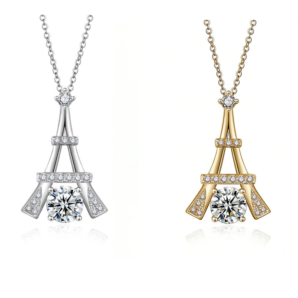 S925 Argent Sterling 1ct D Couleur VVS1 Moissanite Tour Eiffel Collier 45cm Platine Or