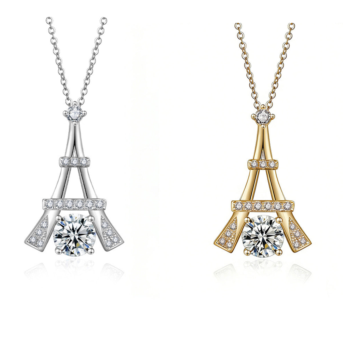 S925 Argent Sterling 1ct D Couleur VVS1 Moissanite Tour Eiffel Collier 45cm Platine Or
