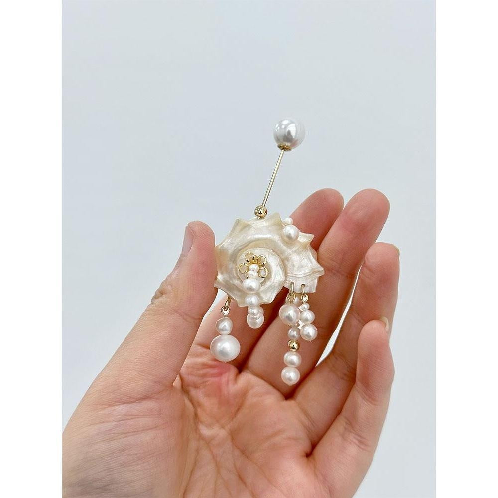 Iridescente Spiral Naturel Rare Conch Shell Pearl Brooch
