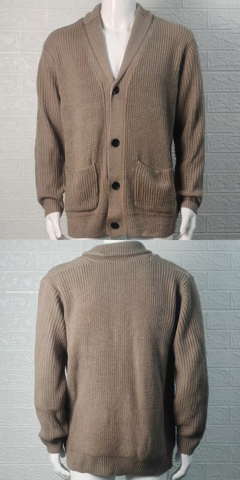 Cardigan tricoté avec un lapel et des manches longues pour les hommes porter