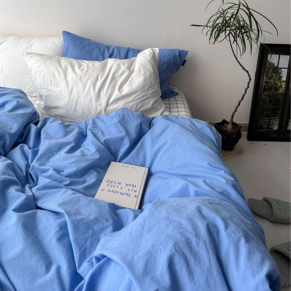 Autumn/Winter Washed Cotton Solid Color Four-Piece Duvet Cover Set
