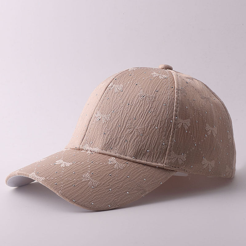 Style coréen Soft Style Bow Tie Strass Casquette de baseball avec des plis texturés et Breathabl
