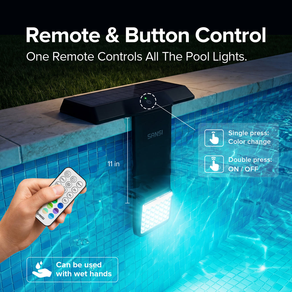 SANSI Solar Poolside RGB Light avec télécommande rechargeable IP68 Waterproof Pool Light pour Ing