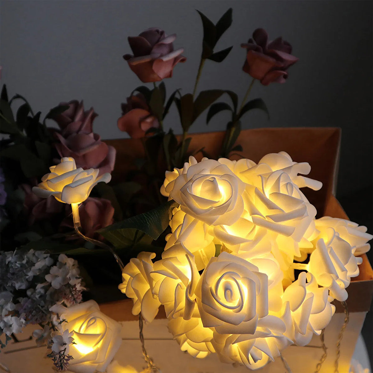 2Pcs 40 LEDs Rose Flower String Lumières 10ft/3m Batterie des lumières décoratives pour Anni