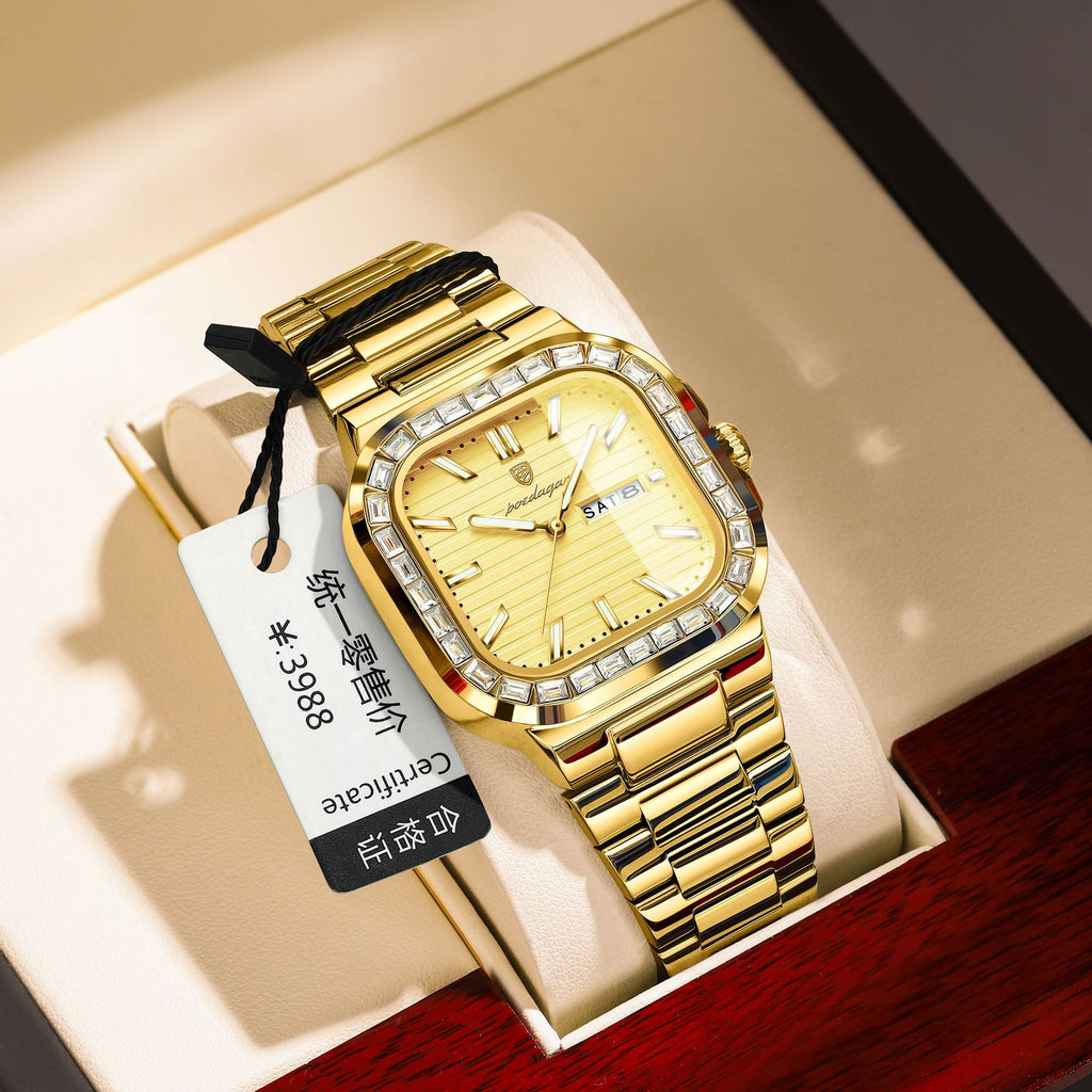 Double calendrier hommes montre diamant