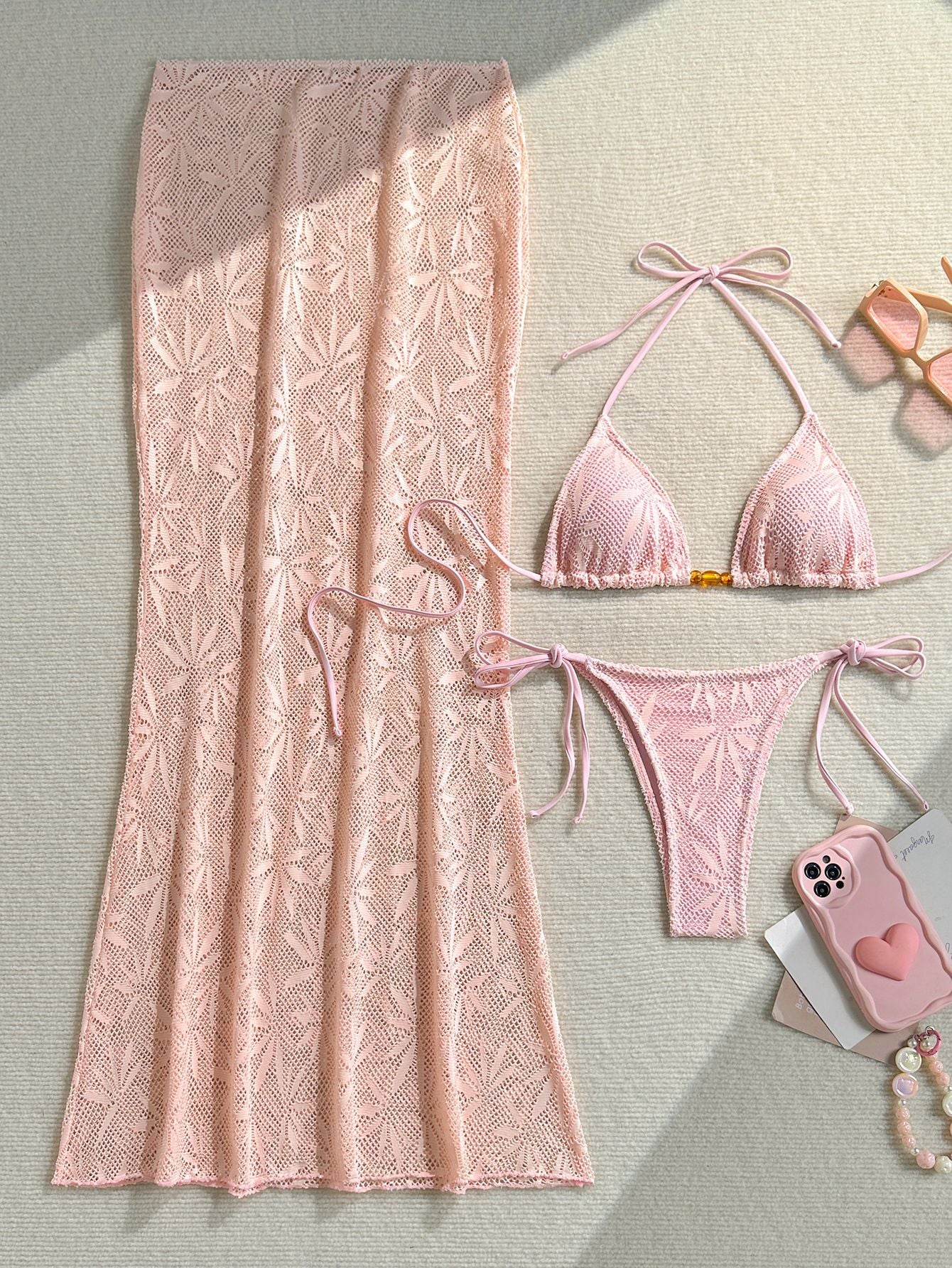 Sexy Solid-Color Femmes Robe Longue Bikini Set