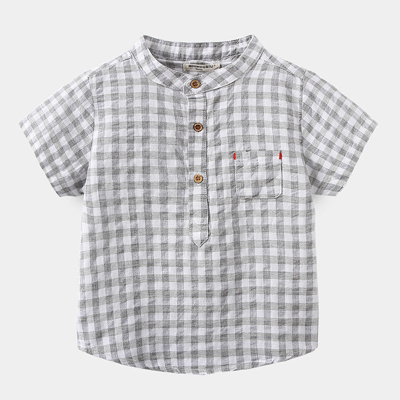Chemise à manches courtes en coton bleu pour enfants