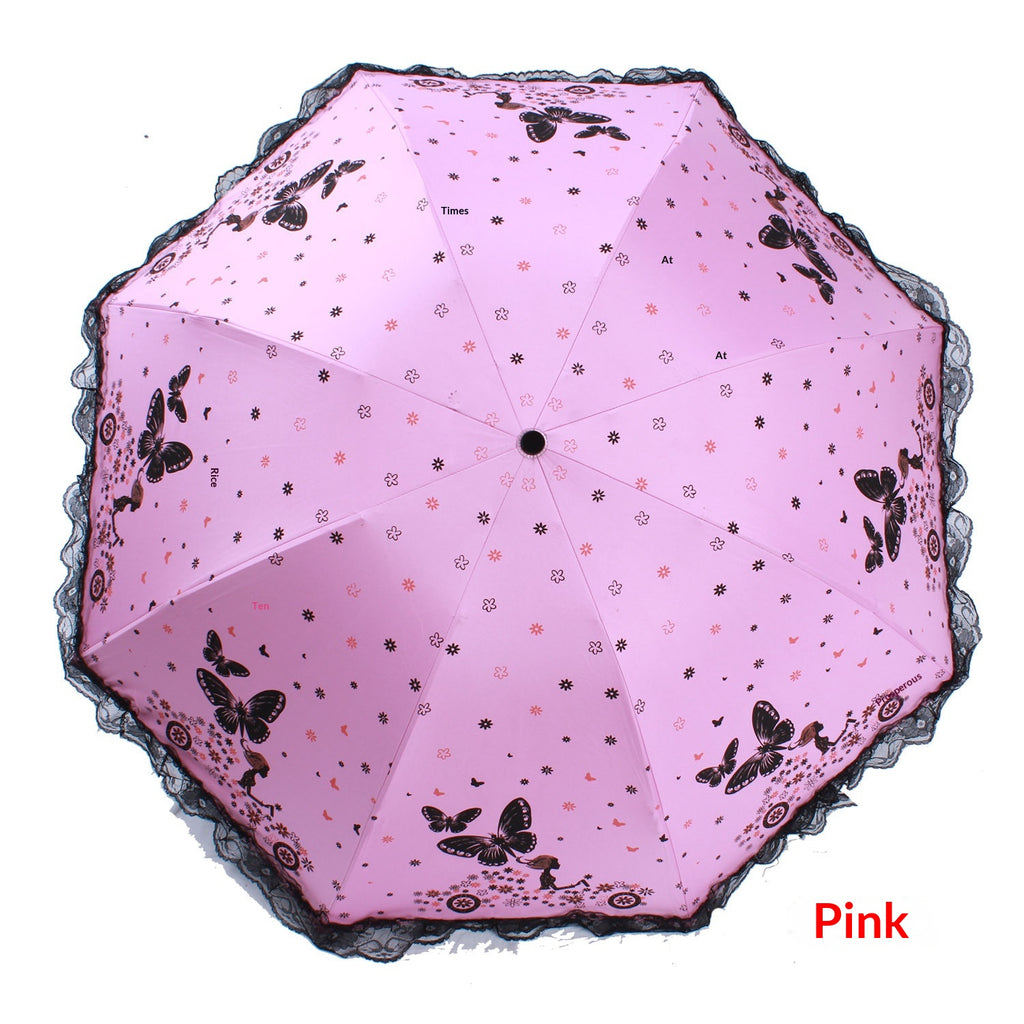Butterfly-flutter pliable noir Vinyl soleil et parapluie de pluie