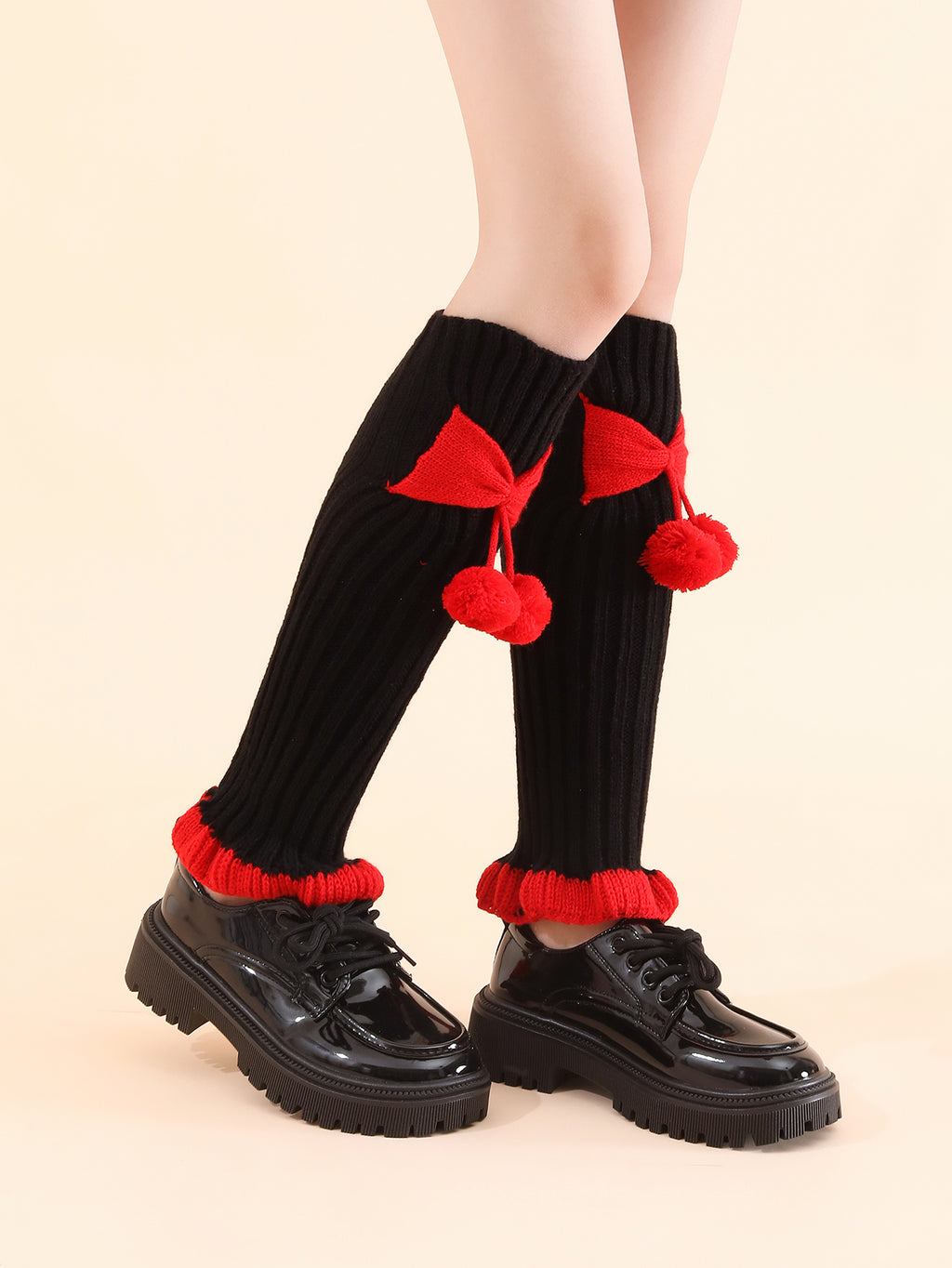Chaussettes tricotées Sweet Bow femmes mignon Pom-Pom rose blanc bloquant la couleur pile pointue sur-