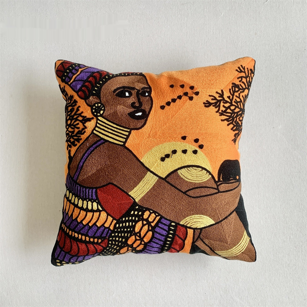 Peinture à l'huile classique indien brodé à la main couverture de coussin de canapé