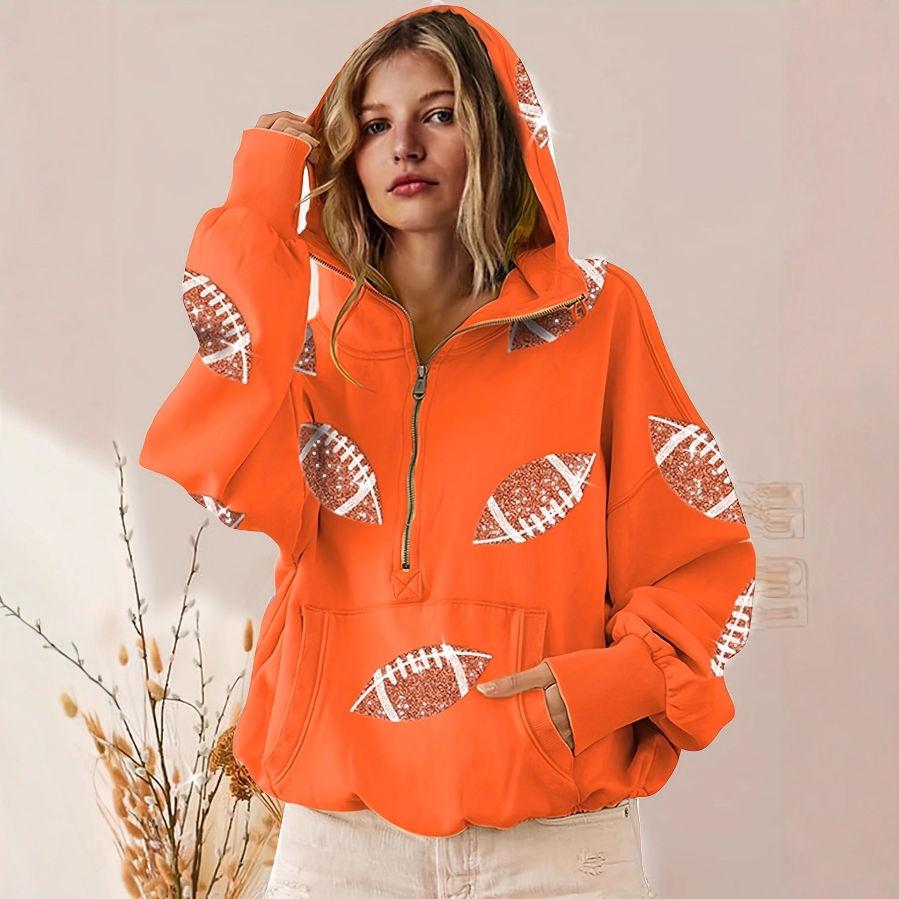 Football impression numérique Hoodie avec manches longues Et une fermeture éclair
