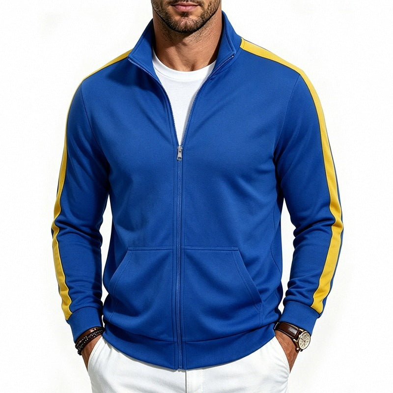 Hommes Relaxed-fit Sporty Minimalist Zip-up Stand-collar Veste