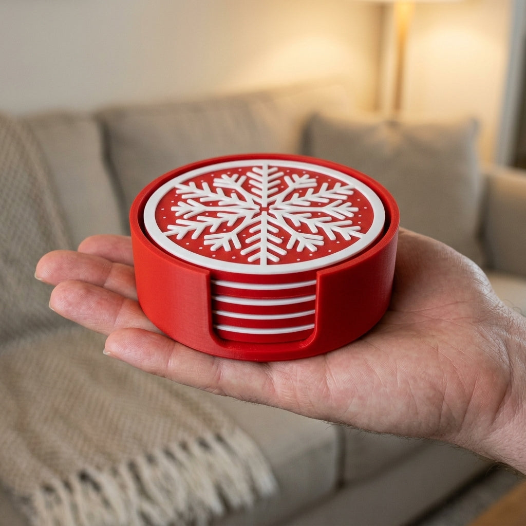 Ensemble de sous-verre imprimé 3D de Noël avec support de rangement