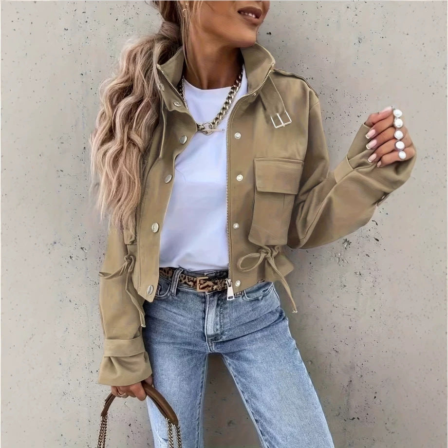 Veste femme à manches longues de style mandarin-collier Biker