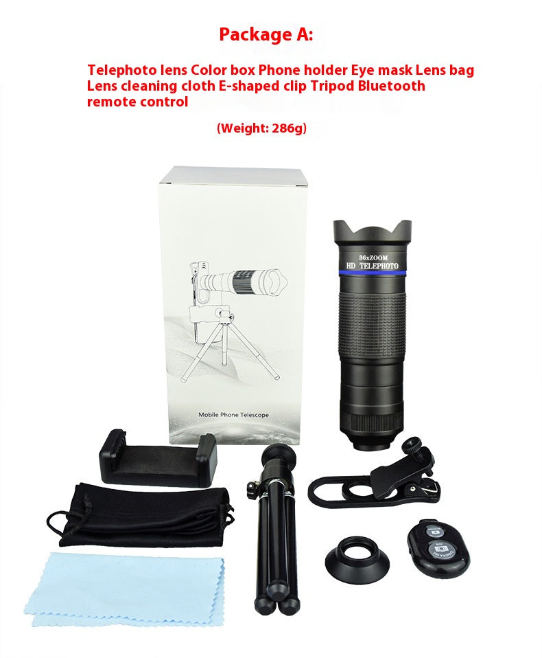 Mobile Phone External Camera 36x Telephoto Lens Set