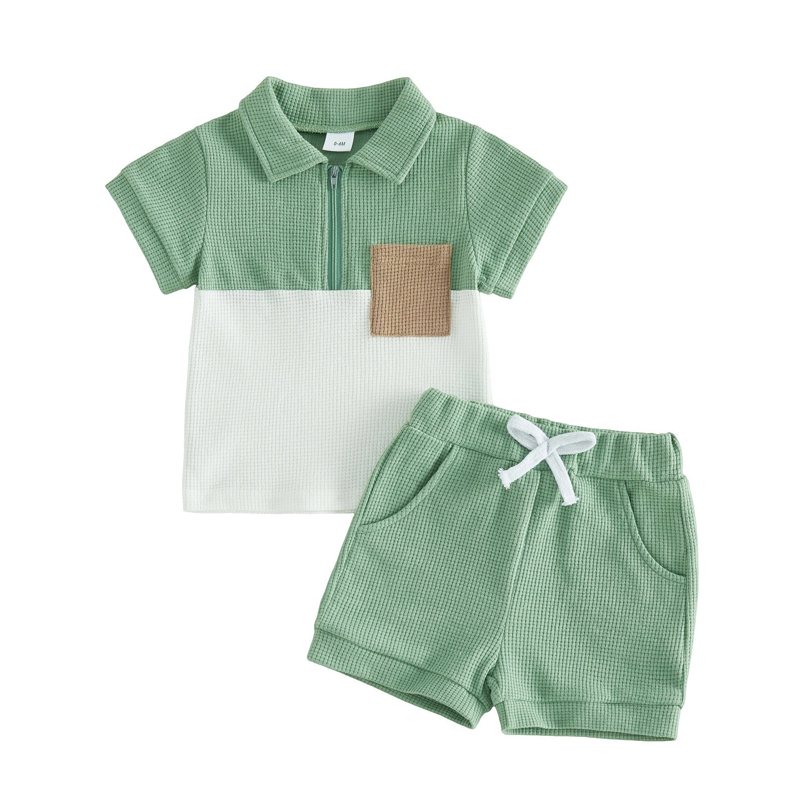 Ensemble de motifs de gaufres Top et shorts Lapel-zip