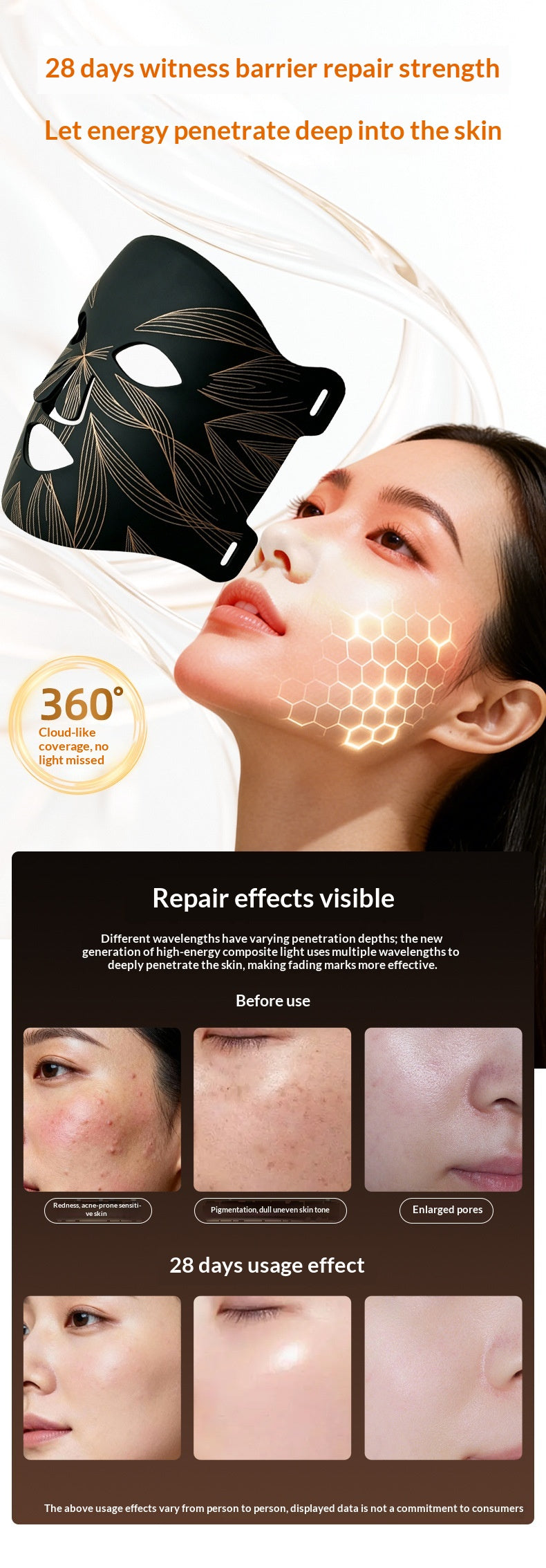 Masque visage photon pour appareil de beauté