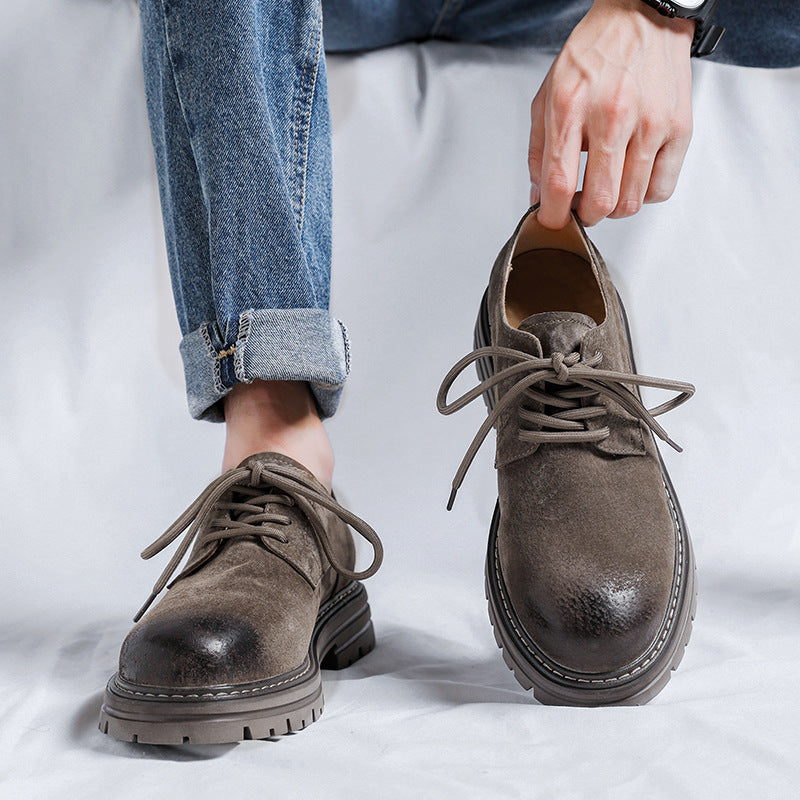 Youngful Round-toe Hommes style britannique Pigskin occasionnel Mid-heel Large-toe Work Shoes