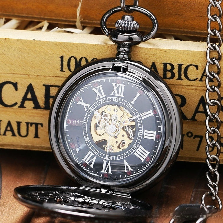 Montre mécanique de poche Retro Grande couleur de pistolet Spider Web Flip