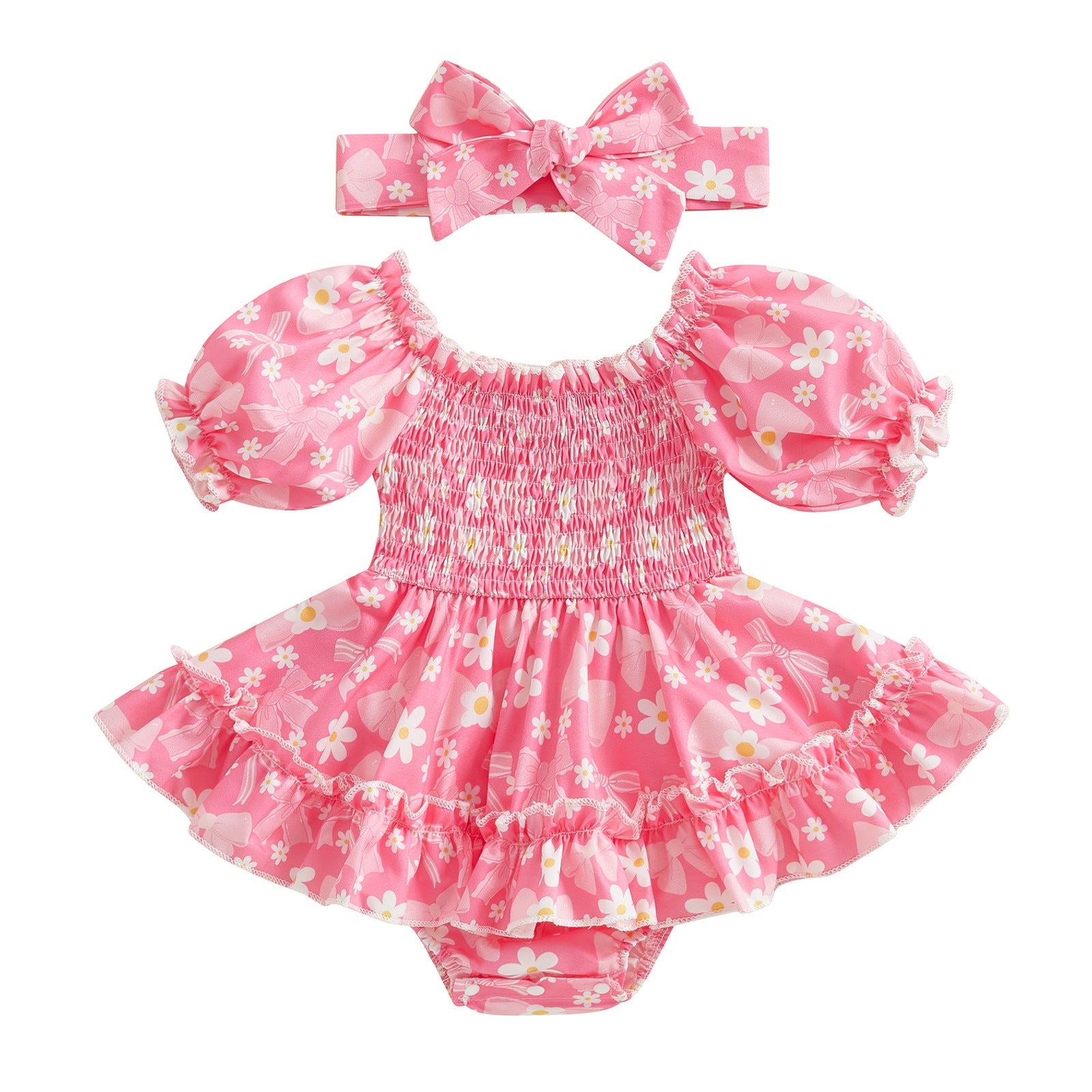 Romper à manches courtes avec imprimé floral Tie-Dye