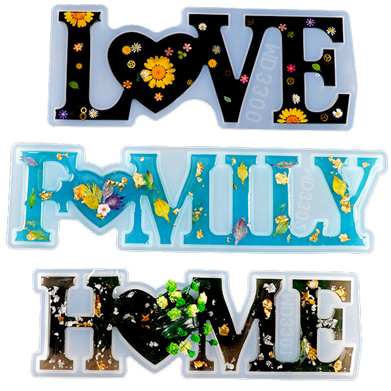 Lettre moule Epoxy moule diy Bijoux Abrasif miroir anglais amour Français mot Silicone moule