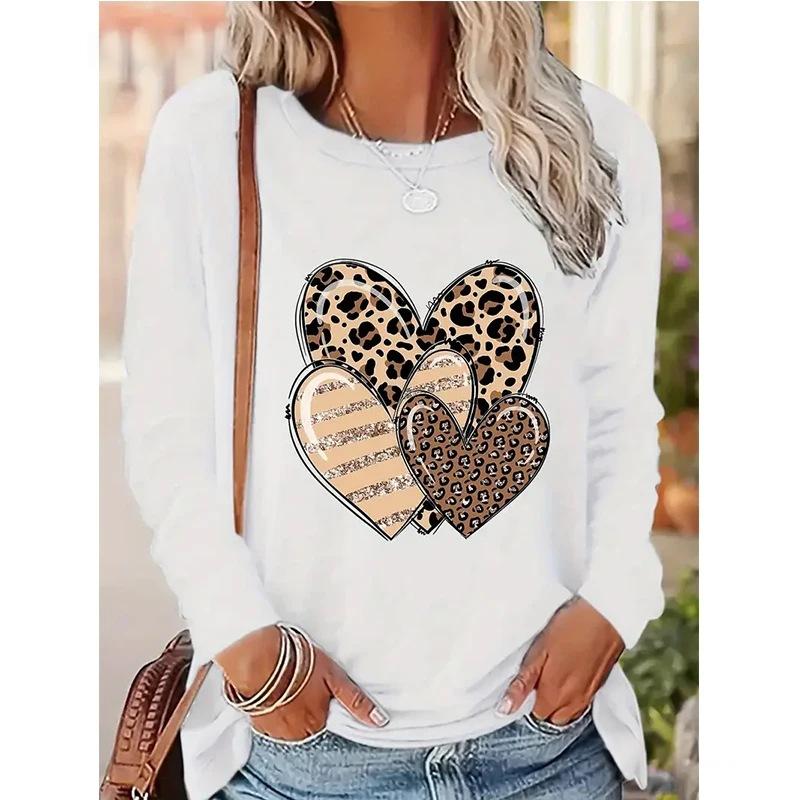 T-shirt Léopard imprimé et motif coeur brillant pour femme