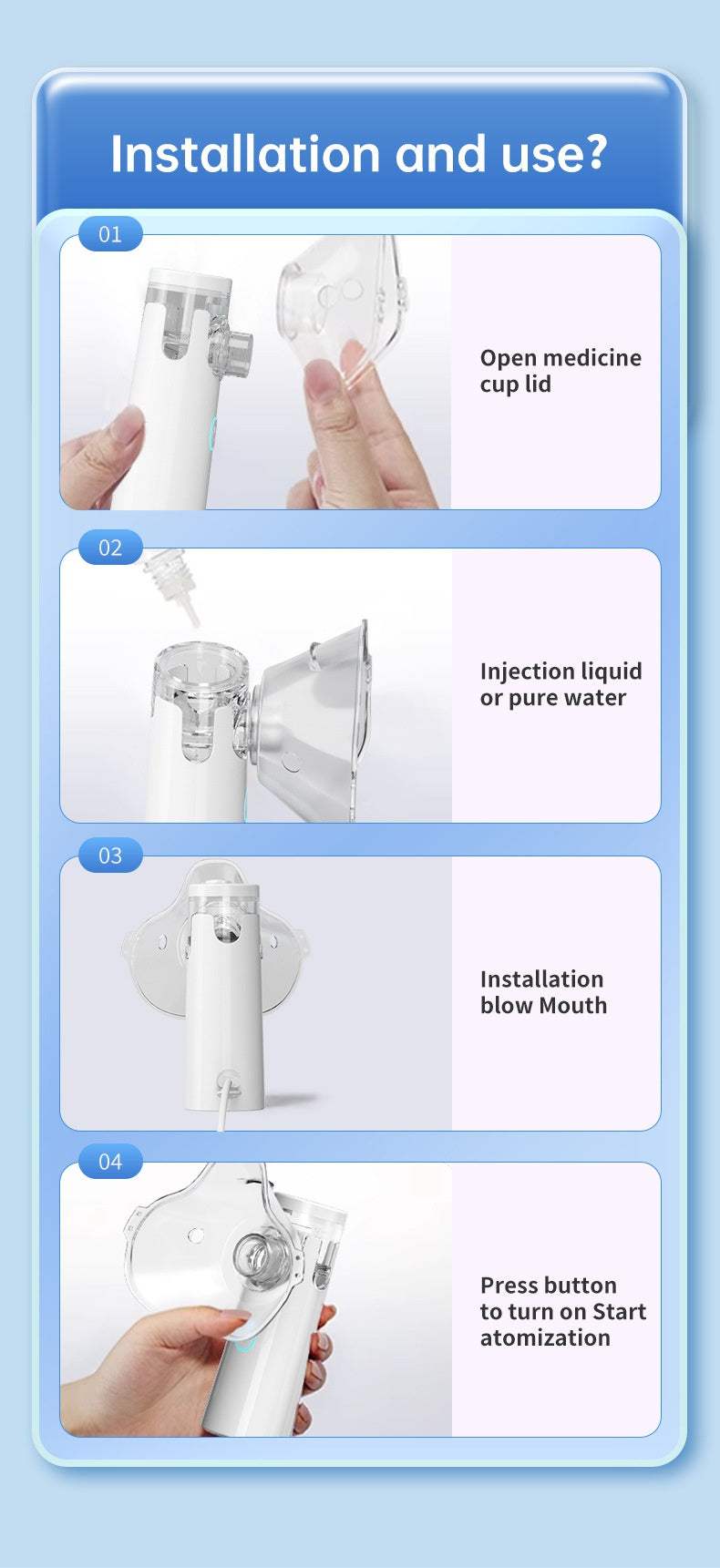 Commerce extérieur Ménage Portable Nebuliseur Micro-Mesh Comprimé Mute portatif Bilatéral B